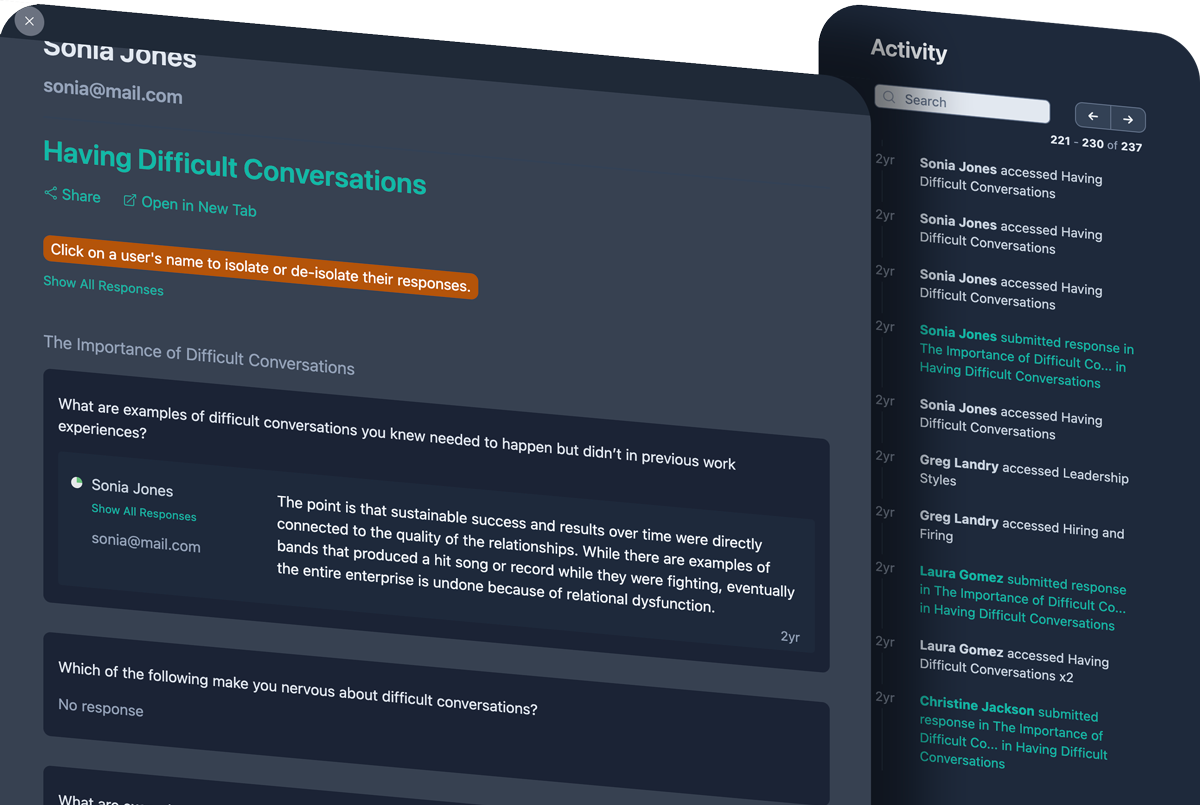 A response report and the activity feed